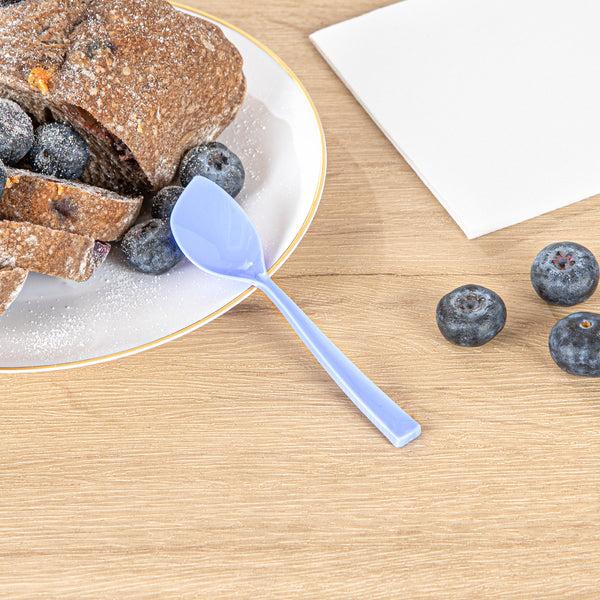 Restaurantware Coppetta Periwinkle Plastic Petal Spoon - 4 1/2" X 1" - 500 Count Box