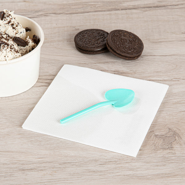 Restaurantware Coppetta Teal Plastic Love Shovel Spoon - 3 1/2" X 1 1/4" - 500 Count Box