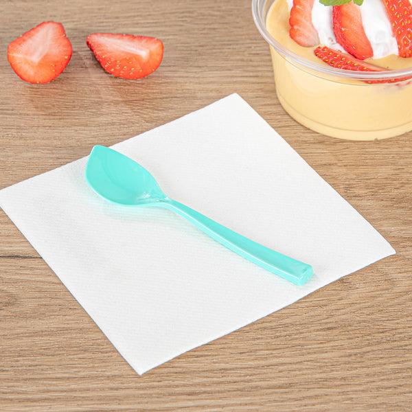 Restaurantware Coppetta Teal Plastic Petal Spoon - 4 1/2" X 1" - 500 Count Box