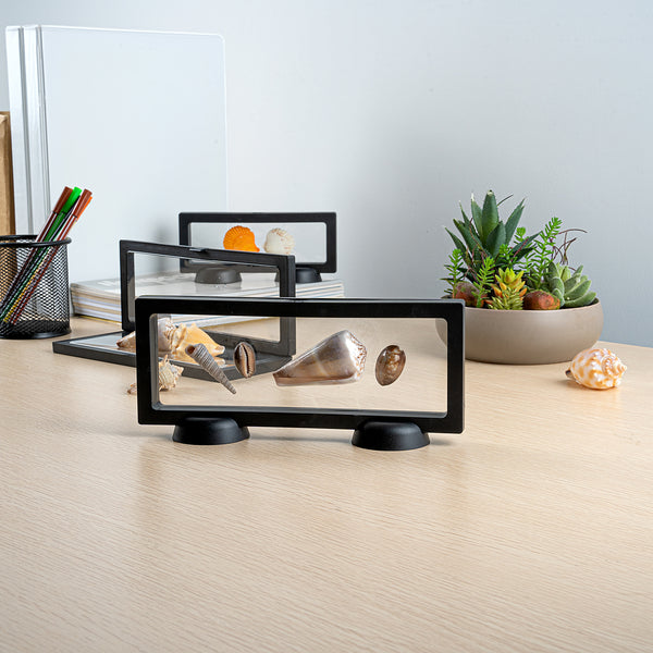 Restaurantware Display Tek Rectangle Black Plastic 3D Floating Display Case - 9" X 3 1/2" X 3/4" - 10 Count Box