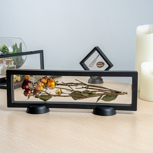 Restaurantware Display Tek Rectangle Black Plastic 3D Floating Display Case - 11 3/4" X 3 1/2" X 3/4" - 10 Count Box