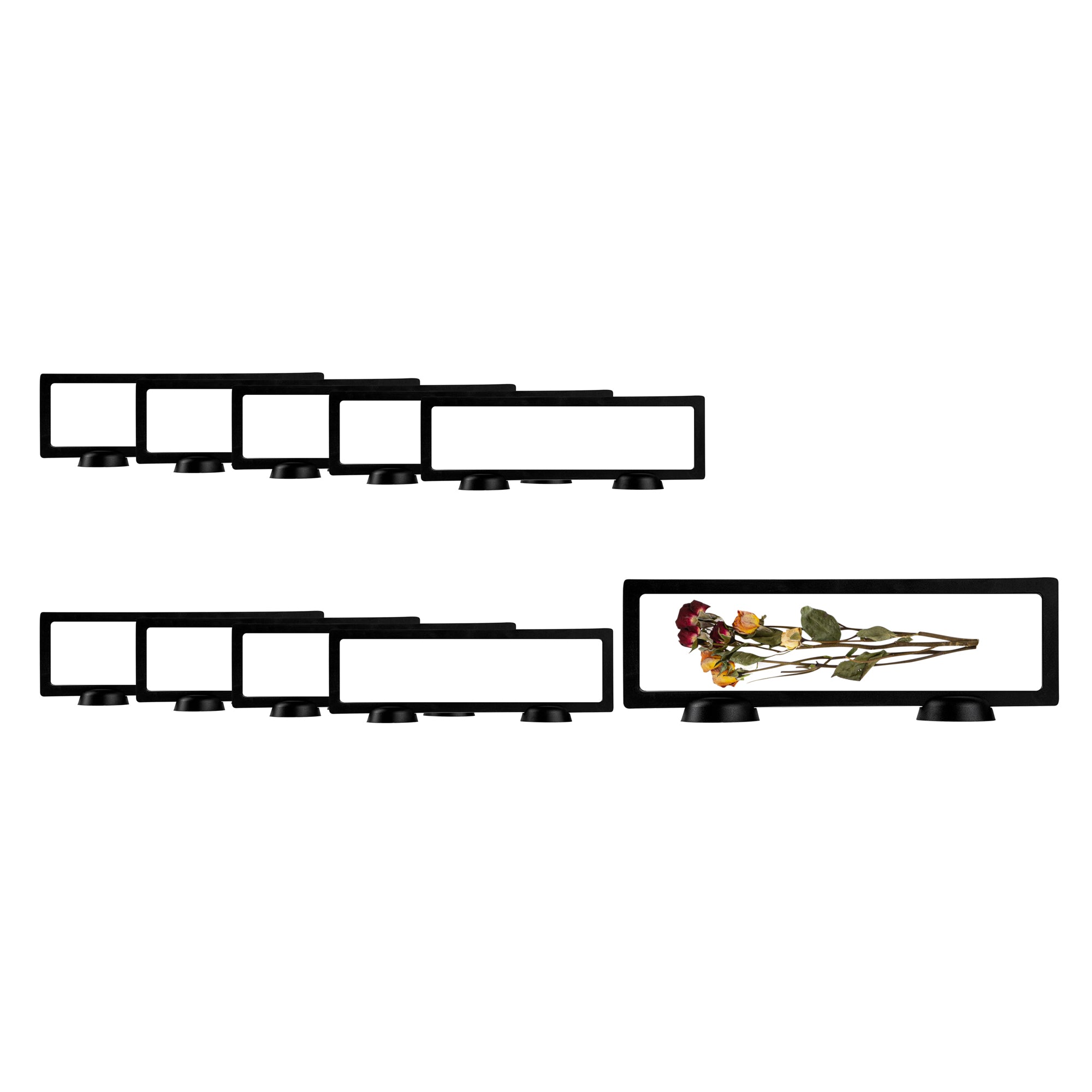 restaurantware Display Tek Rectangle Black Plastic 3D Floating Display Case - 11 3/4" x 3 1/2" x 3/4" - 10 count box