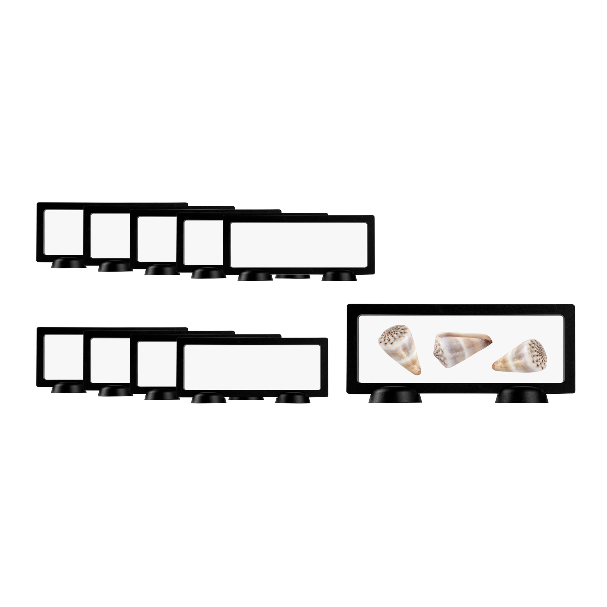restaurantware Display Tek Rectangle Black Plastic 3D Floating Display Case - 9" x 3 1/2" x 3/4" - 10 count box