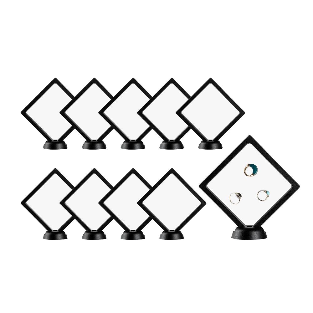 restaurantware Display Tek Square Black Plastic 3D Floating Display Case - 4 1/4" x 4 1/4" x 3/4" - 10 count box