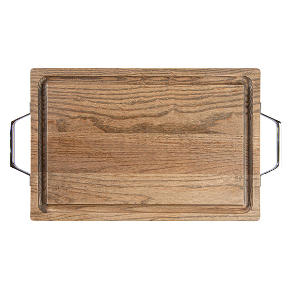 Restaurantware Eco Display Campagna Rectangle Natural Wood Small Serving And Cutting Board - Chrome Hardware - 21 1/2" X 12" X 1" - 1 Count Box