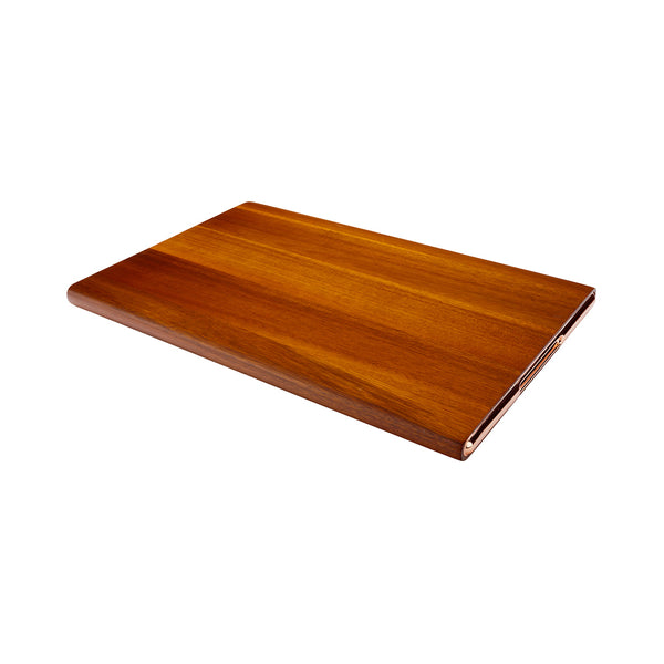 Restaurantware Eco Display Elegante Rectangle Natural Acacia Large Serving Platter - Rose Gold Hardware - 18 1/2" X 12" X 1" - 1 Count Box