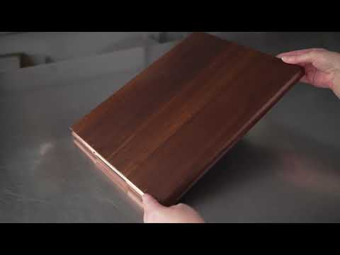 Restaurantware Eco Display Elegante Rectangle Natural Acacia Large Serving Platter - Rose Gold Hardware - 18 1/2" X 12" X 1" - 1 Count Box