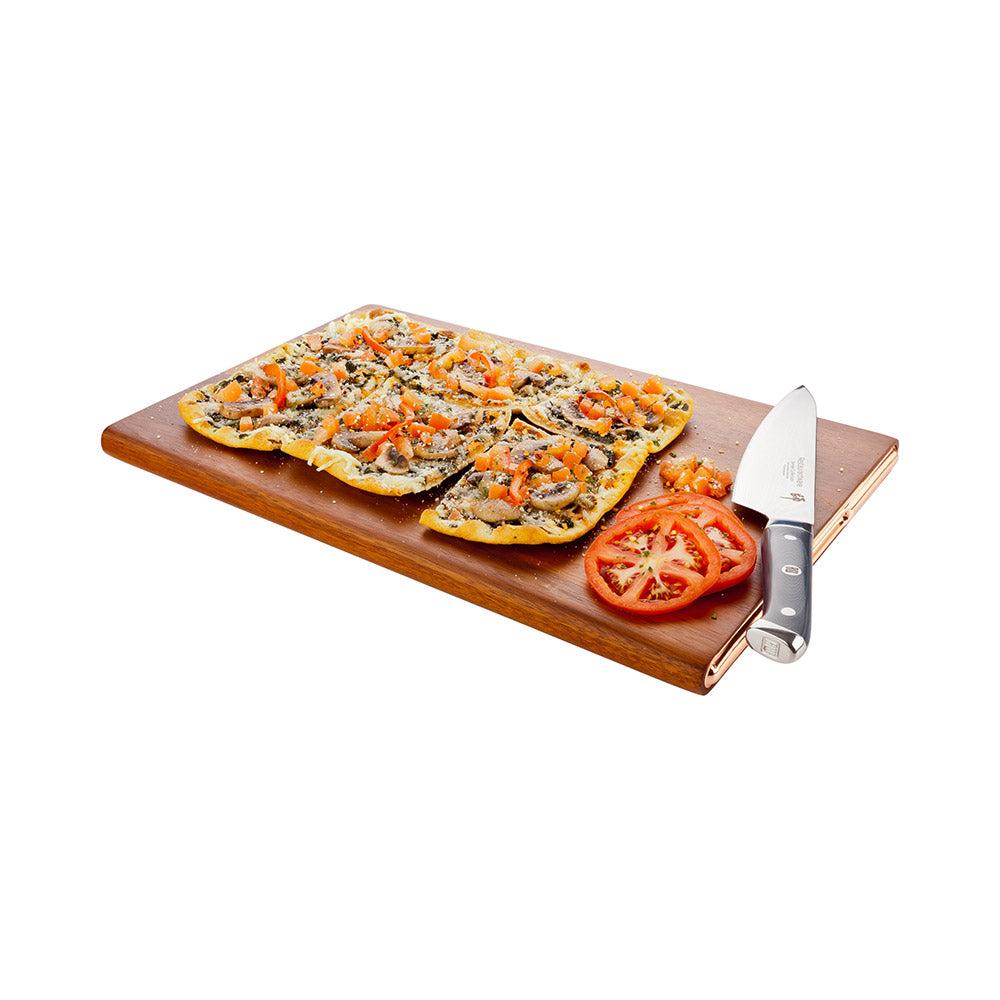 restaurantware Eco Display Elegante Rectangle Natural Acacia Large Serving Platter - Rose Gold Hardware - 18 1/2" x 12" x 1" - 1 count box