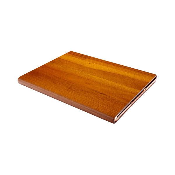 Restaurantware Eco Display Elegante Rectangle Natural Acacia Small Serving Platter - Rose Gold Hardware - 14 1/2" X 11" X 1" - 1 Count Box