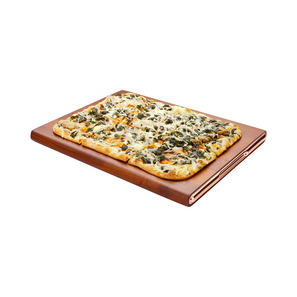 restaurantware Eco Display Elegante Rectangle Natural Acacia Small Serving Platter - Rose Gold Hardware - 14 1/2" x 11" x 1" - 1 count box
