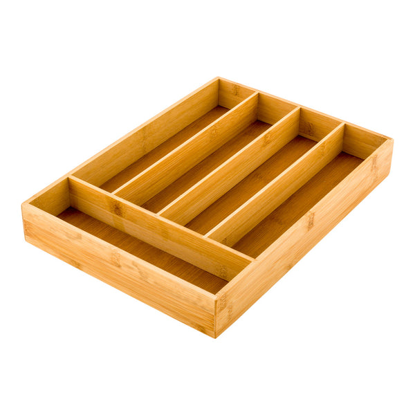 Restaurantware Eco Display Natural Bamboo Flatware Drawer Organizer - 5 Compartments - 13 3/4" X 10" X 2" - 1 Count Box