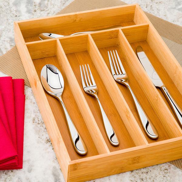 Restaurantware Eco Display Natural Bamboo Flatware Drawer Organizer - 5 Compartments - 13 3/4" X 10" X 2" - 1 Count Box