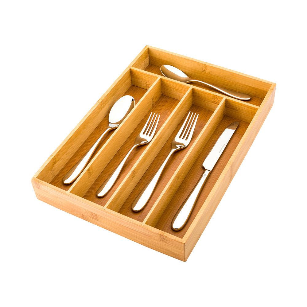 restaurantware Eco Display Natural Bamboo Flatware Drawer Organizer - 5 Compartments - 13 3/4" x 10" x 2" - 1 count box