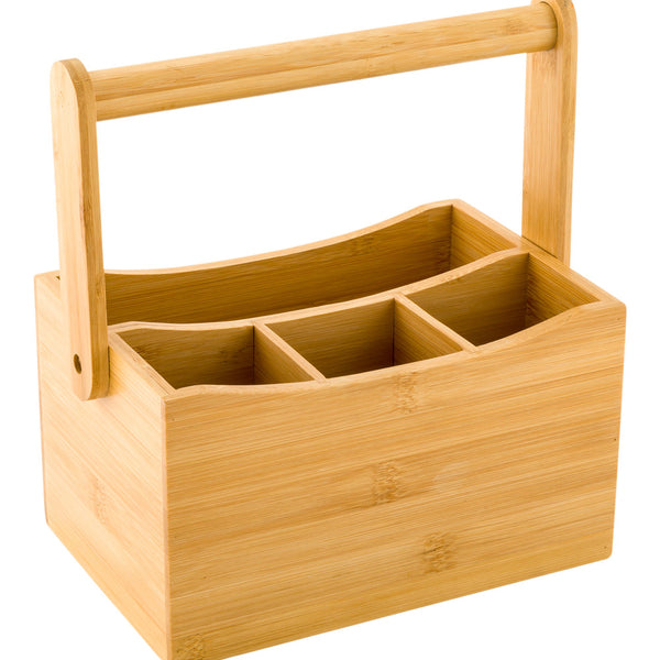 Restaurantware Eco Display Natural Bamboo Flatware Holder - With Handle - 8 1/4" X 5" X 9 1/4" - 1 Count Box