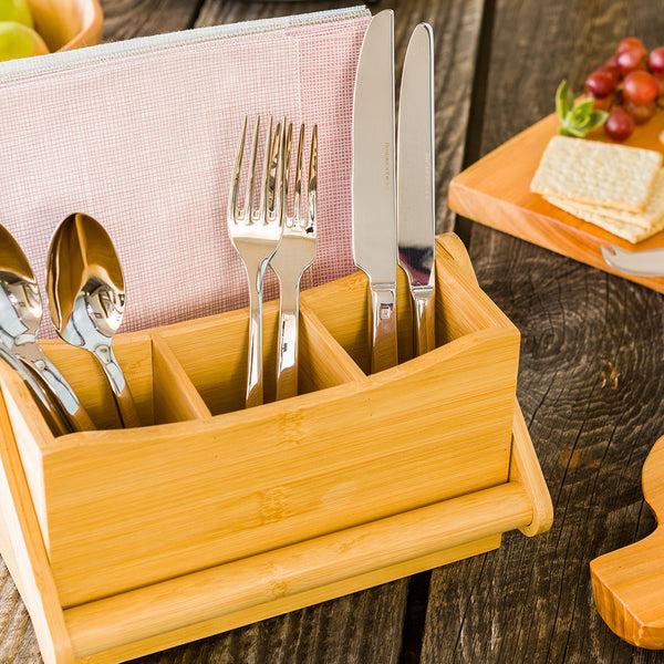 Restaurantware Eco Display Natural Bamboo Flatware Holder - With Handle - 8 1/4" X 5" X 9 1/4" - 1 Count Box