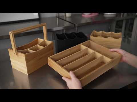 Restaurantware Eco Display Natural Bamboo Flatware Holder - With Handle - 8 1/4" X 5" X 9 1/4" - 1 Count Box