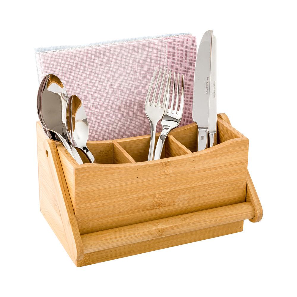 restaurantware Eco Display Natural Bamboo Flatware Holder - with Handle - 8 1/4" x 5" x 9 1/4" - 1 count box