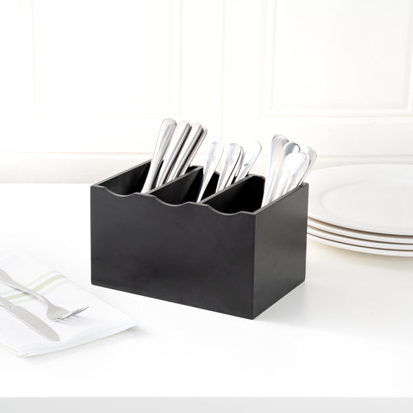 Restaurantware Eco Display Rectangle Black Bamboo Flatware Display - 8 1/4" X 5 1/2" X 4 3/4" - 1 Count Box