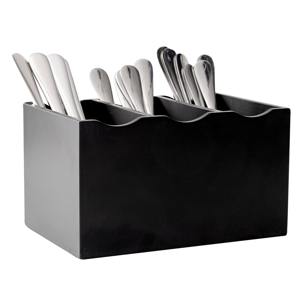 restaurantware Eco Display Rectangle Black Bamboo Flatware Display - 8 1/4" x 5 1/2" x 4 3/4" - 1 count box