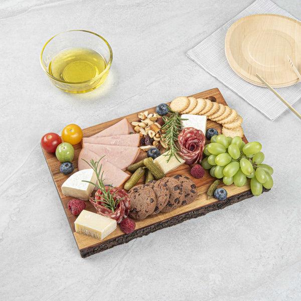 Restaurantware Eco Display Rectangle Natural Acacia Serving Board - Varnished Bark Edges - 12" X 8" X 3/4" - 1 Count Box