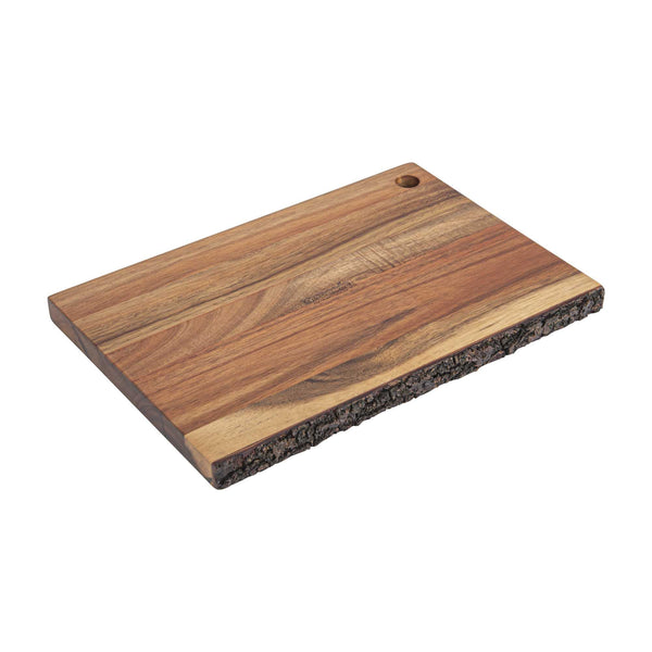 Restaurantware Eco Display Rectangle Natural Acacia Serving Board - Varnished Bark Edges - 12" X 8" X 3/4" - 1 Count Box