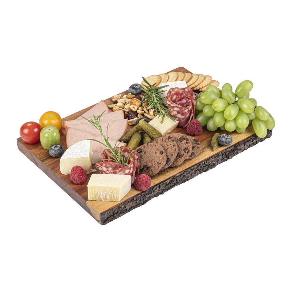 restaurantware Eco Display Rectangle Natural Acacia Serving Board - Varnished Bark Edges - 12" x 8" x 3/4" - 1 count box