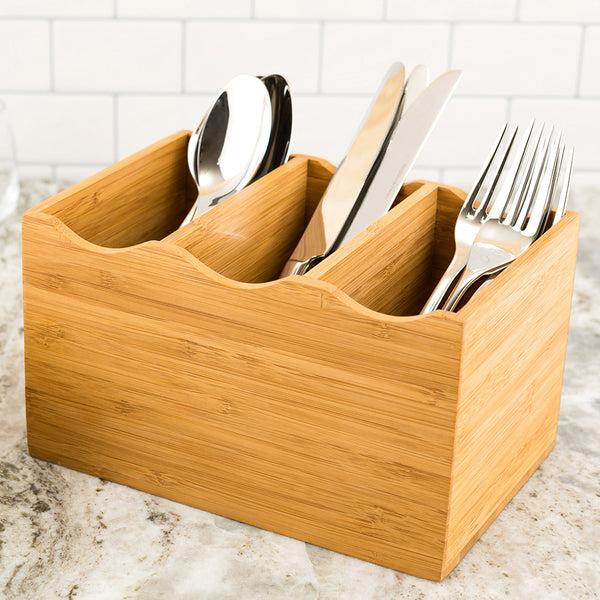 Restaurantware Eco Display Rectangle Natural Bamboo Flatware Display - 8 1/4" X 5 1/2" X 4 3/4" - 1 Count Box