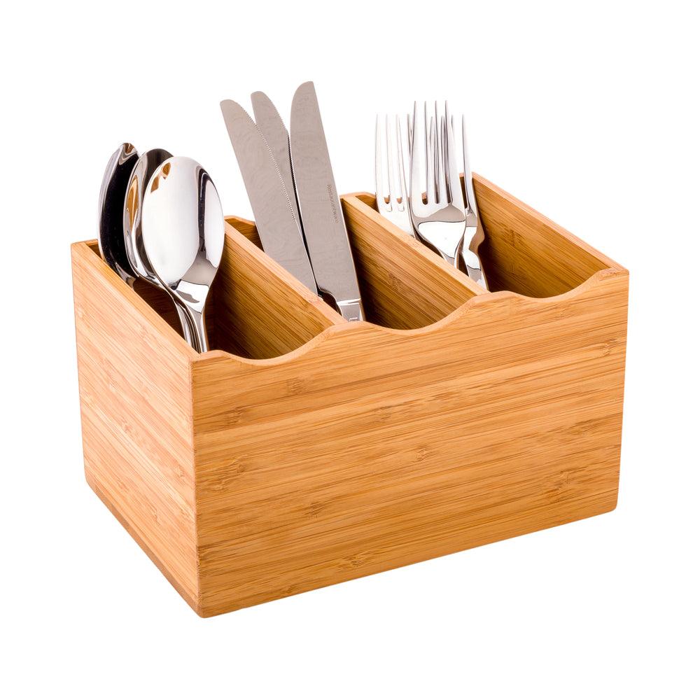 restaurantware Eco Display Rectangle Natural Bamboo Flatware Display - 8 1/4" x 5 1/2" x 4 3/4" - 1 count box