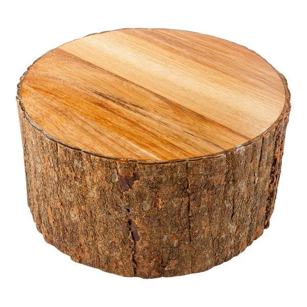 Restaurantware Eco Display Round Natural Acacia Large Riser - Varnished Bark Edges - 10" X 10" X 5" - 1 Count Box