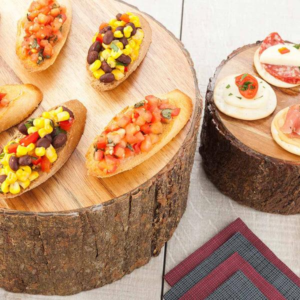 Restaurantware Eco Display Round Natural Acacia Large Riser - Varnished Bark Edges - 10" X 10" X 5" - 1 Count Box
