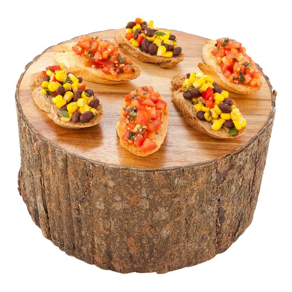 restaurantware Eco Display Round Natural Acacia Large Riser - Varnished Bark Edges - 10" x 10" x 5" - 1 count box