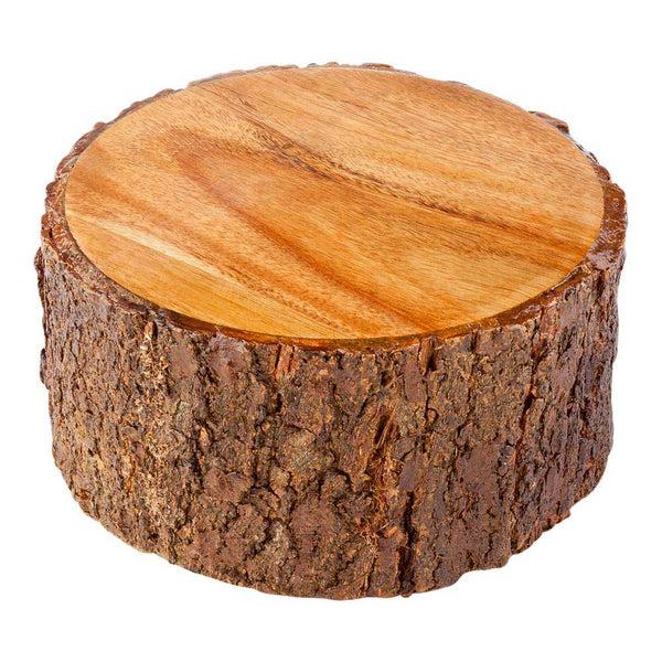 Restaurantware Eco Display Round Natural Acacia Medium Riser - Varnished Bark Edges - 6" X 6" X 3" - 1 Count Box