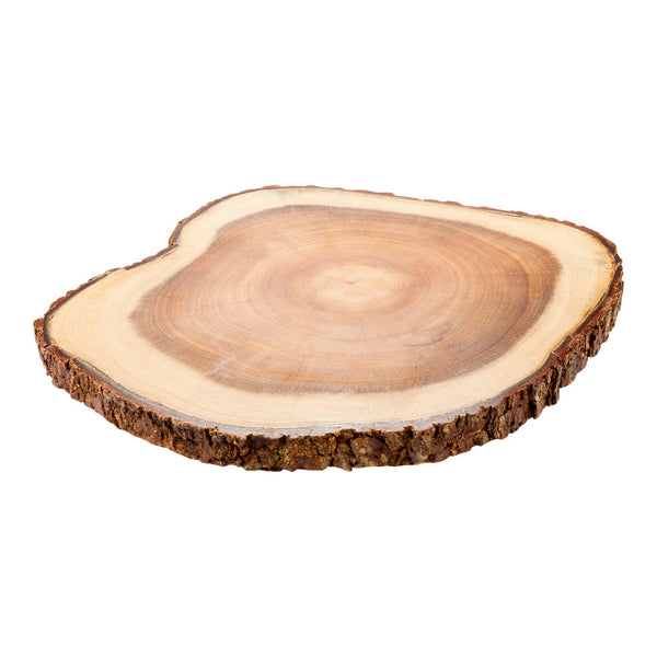 Restaurantware Eco Display Round Natural Acacia Serving Board - Varnished Bark Edges - 9" X 9" X 1 1/2" - 1 Count Box
