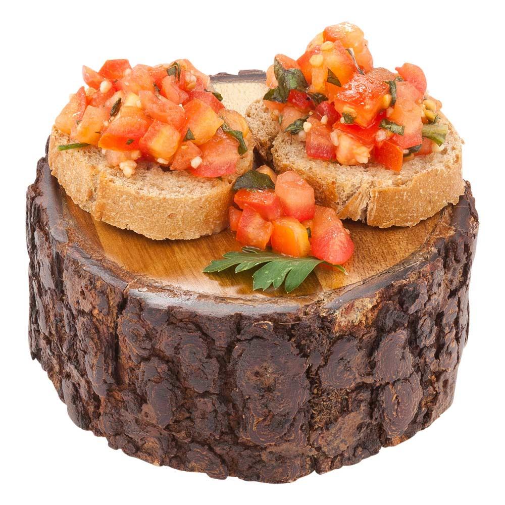 restaurantware Eco Display Round Natural Acacia Small Riser - Varnished Bark Edges - 4" x 4" x 2" - 1 count box