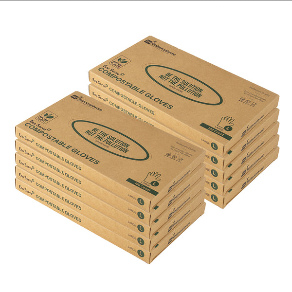 Restaurantware Eco Serve Clear Plastic Large Compostable Gloves - Powder-Free - 11 1/2" X 10 1/4" - 1000 Count Box