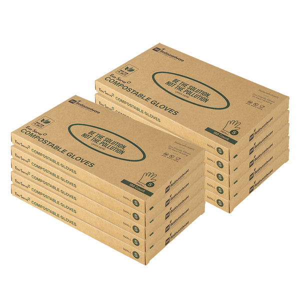 Restaurantware Eco Serve Clear Plastic Small Compostable Gloves - Powder-Free - 10 1/4" X 8 3/4" - 1000 Count Box