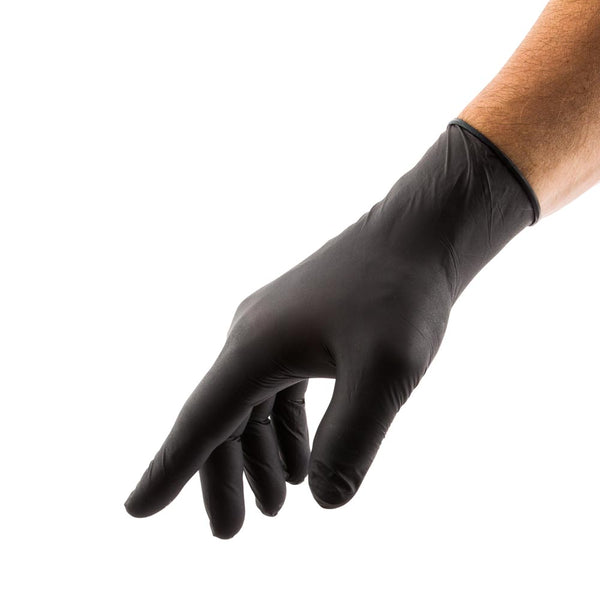 Restaurantware Fashion Serve Black Plastic Extra Large Nitrile Gloves - Powder Free - 9" X 4 3/4" - 100 Count Box