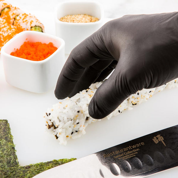 Restaurantware Fashion Serve Black Plastic Extra Large Nitrile Gloves - Powder Free - 9" X 4 3/4" - 100 Count Box