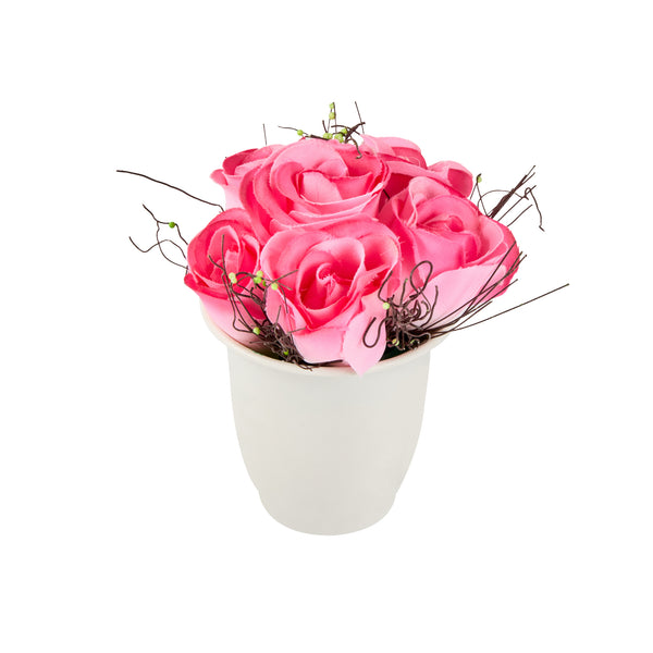 Restaurantware Fiore Pink Plastic Roses In Plastic Pot - 6 Blooms - 4" X 4" X 6" - 12 Count Box