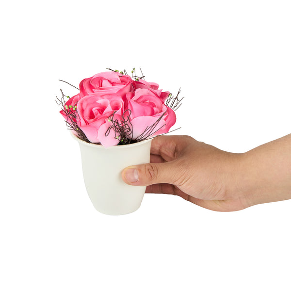 Restaurantware Fiore Pink Plastic Roses In Plastic Pot - 6 Blooms - 4" X 4" X 6" - 12 Count Box