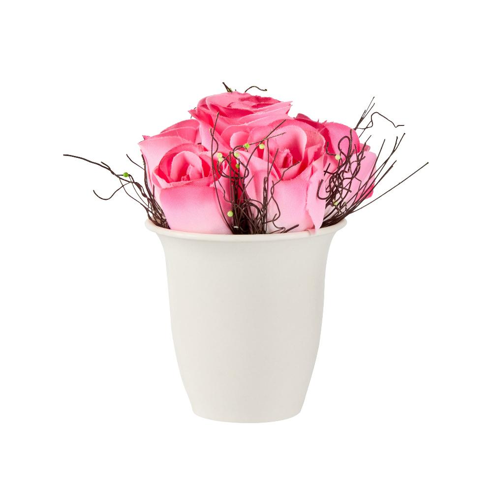 restaurantware Fiore Pink Plastic Roses in Plastic Pot - 6 Blooms - 4" x 4" x 6" - 12 count box