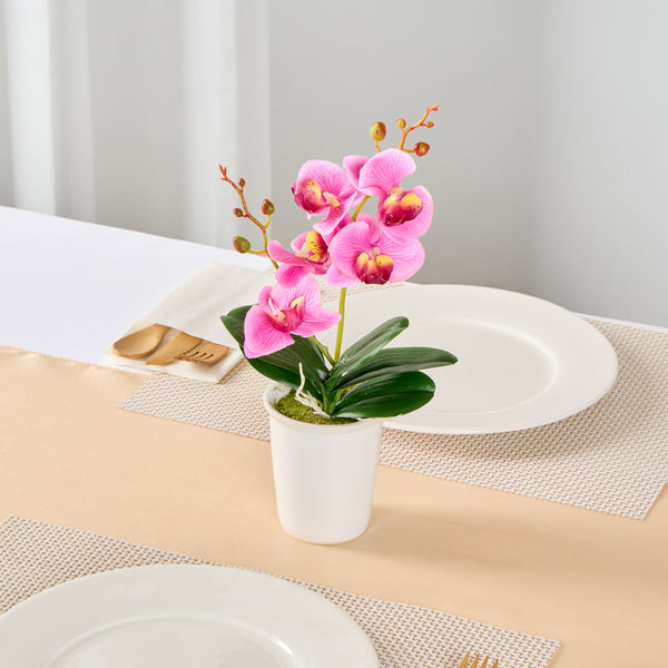 Restaurantware Fiore Round Purple Plastic Orchid In Porcelain Pot - 5 Blooms - 4" X 4" X 14" - 12 Count Box