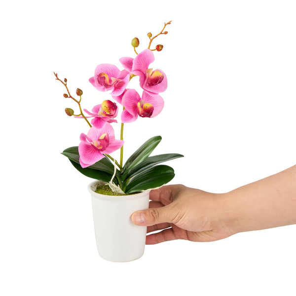 Restaurantware Fiore Round Purple Plastic Orchid In Porcelain Pot - 5 Blooms - 4" X 4" X 14" - 12 Count Box