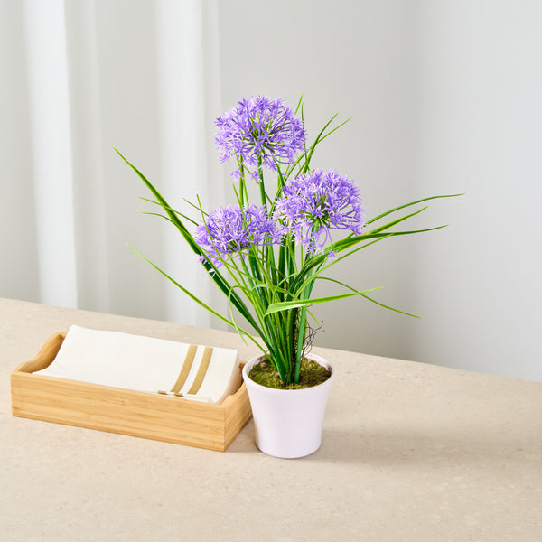 Restaurantware Fiore Round Violet Plastic Violet Allium In Plastic Pot - 4" X 4" X 14" - 12 Count Box