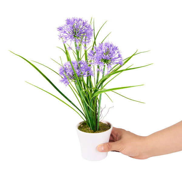 Restaurantware Fiore Round Violet Plastic Violet Allium In Plastic Pot - 4" X 4" X 14" - 12 Count Box