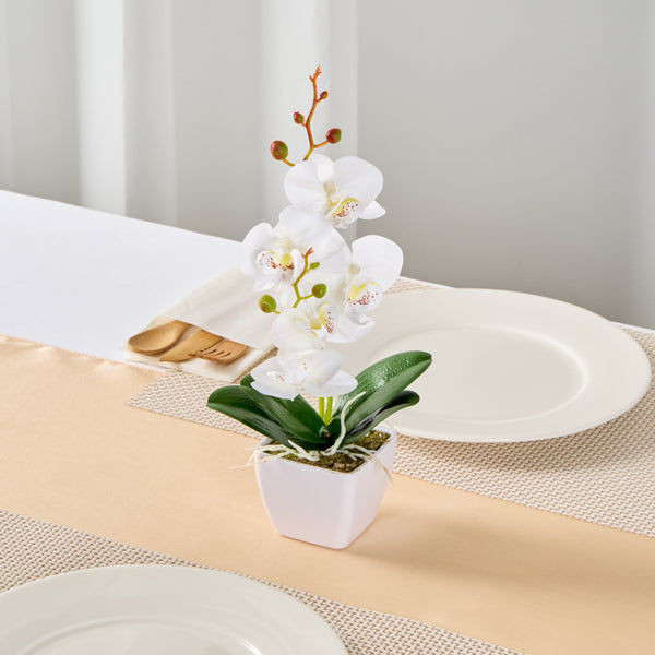 Restaurantware Fiore White Plastic Orchid In Plastic Pot - 5 Blooms - 4" X 4" X 13" - 12 Count Box