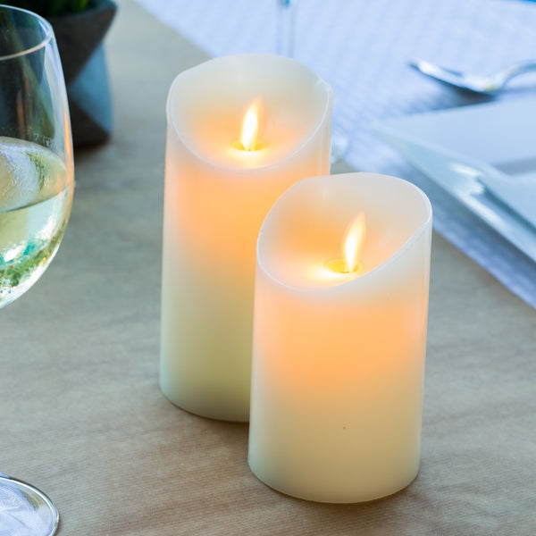 Restaurantware Fire Tek Ivory Plastic Flameless Pillar Candle - Real Wax Programmable - 3" X 3" X 5" - 10 Count Box