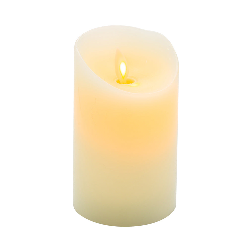 restaurantware Fire Tek Ivory Plastic Flameless Pillar Candle - Real Wax Programmable - 3" x 3" x 5" - 10 count box