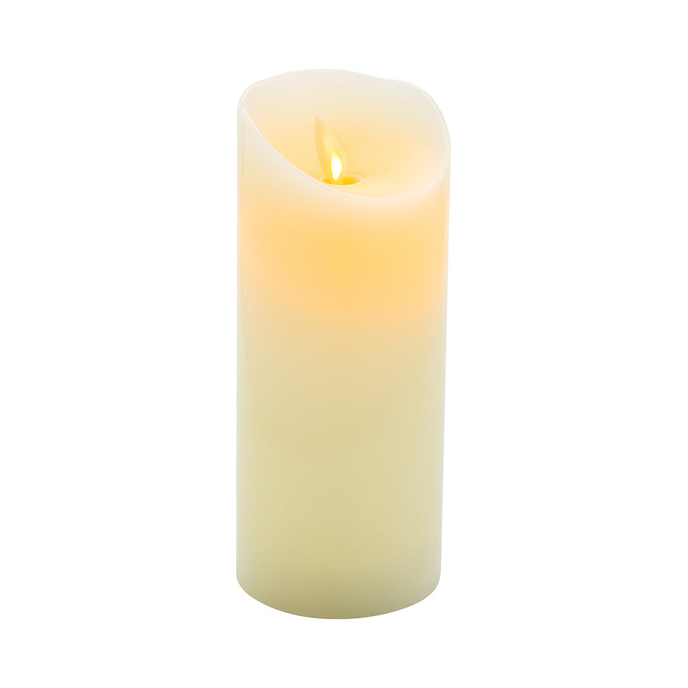 restaurantware Fire Tek Ivory Plastic Flameless Pillar Candle - Real Wax Programmable - 3" x 3" x 7" - 10 count box