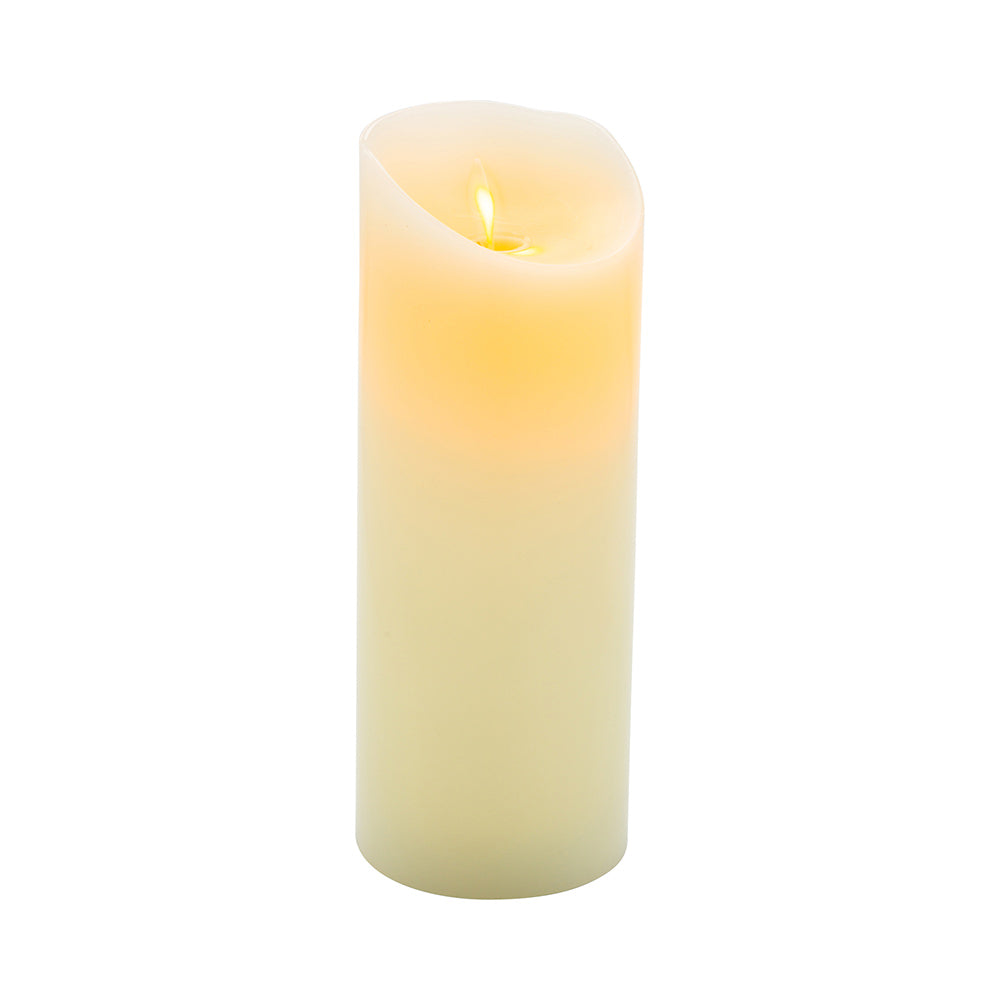 restaurantware Fire Tek Ivory Plastic Flameless Pillar Candle - Real Wax Programmable - 3" x 3" x 8" - 10 count box